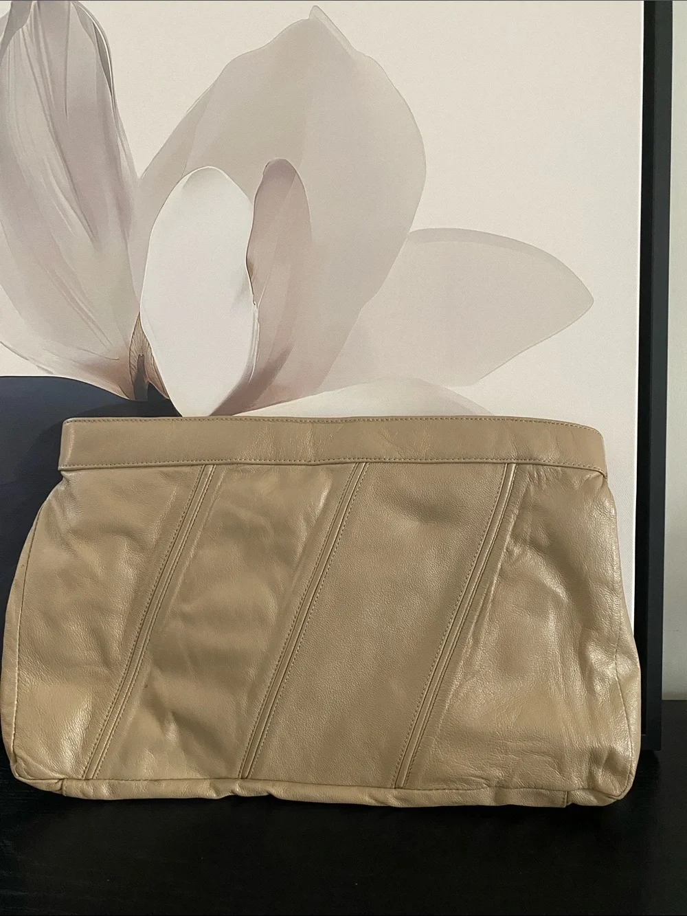Vintage 80’s Brenalini By Jonotti Oversized Taupe Leather Clutch